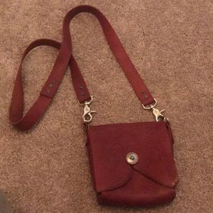 Small crossbody brown purse with turquoise